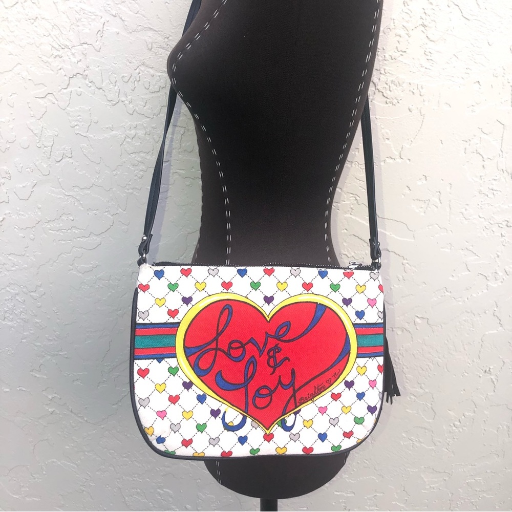 Brighton crossbody purse love & joy heart print canvas w/ tassel bag